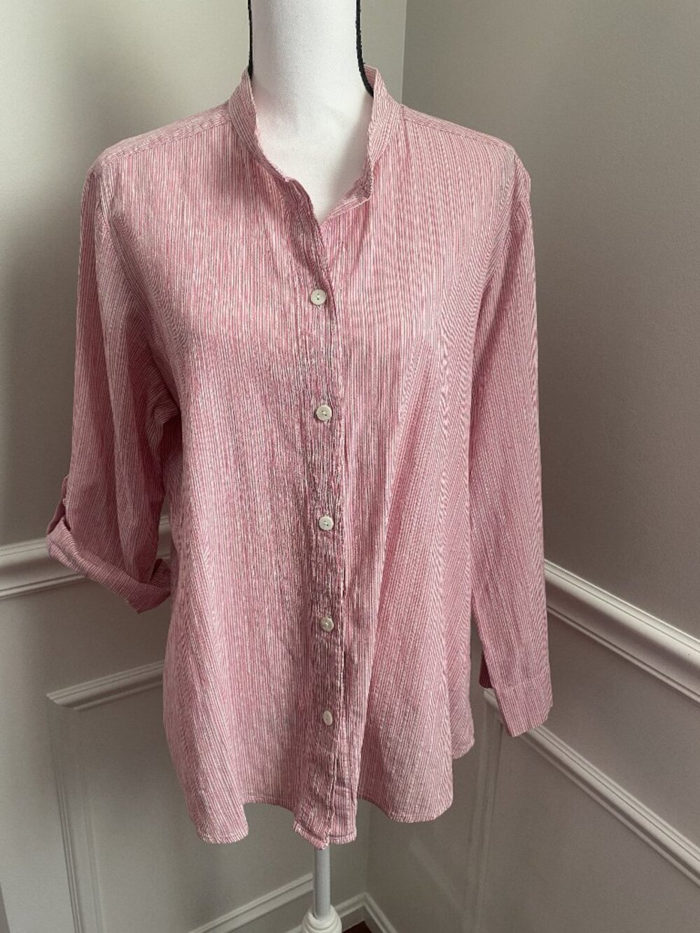 Chico's Pink striped Dress Shirt size 3